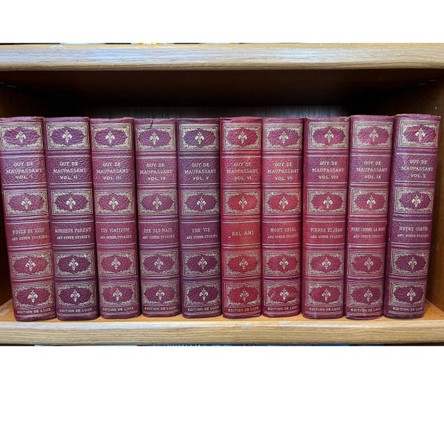 1909 Guy de Maupassant Works Edition De Luxe 10 Volt Limited Numbered Leather - Set of 10 For Sale - Image 4 of 8