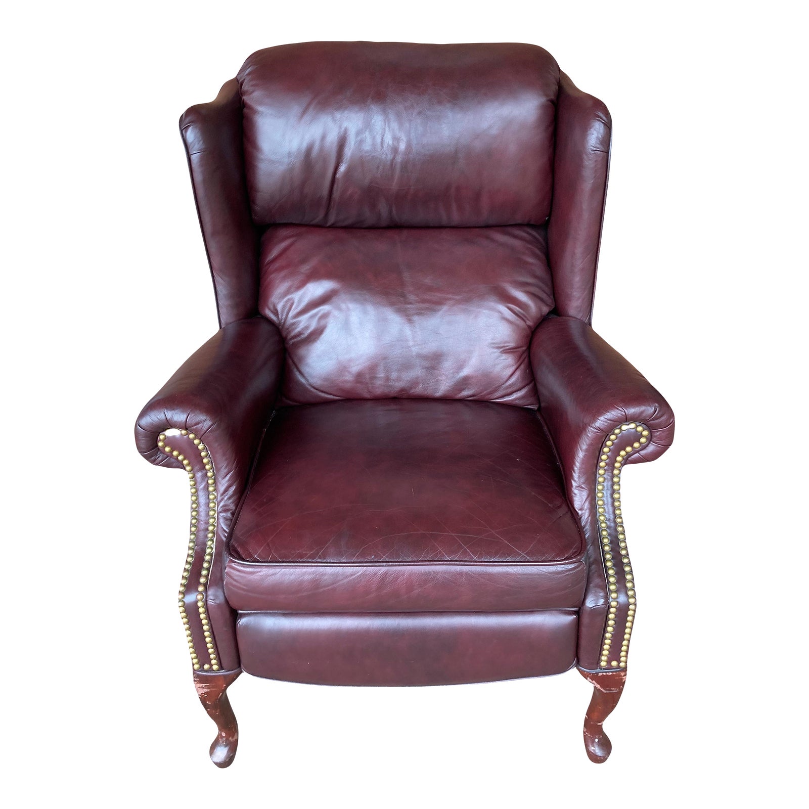 Late 20th Century Queen Anne Style Leather Wingback Recliner With