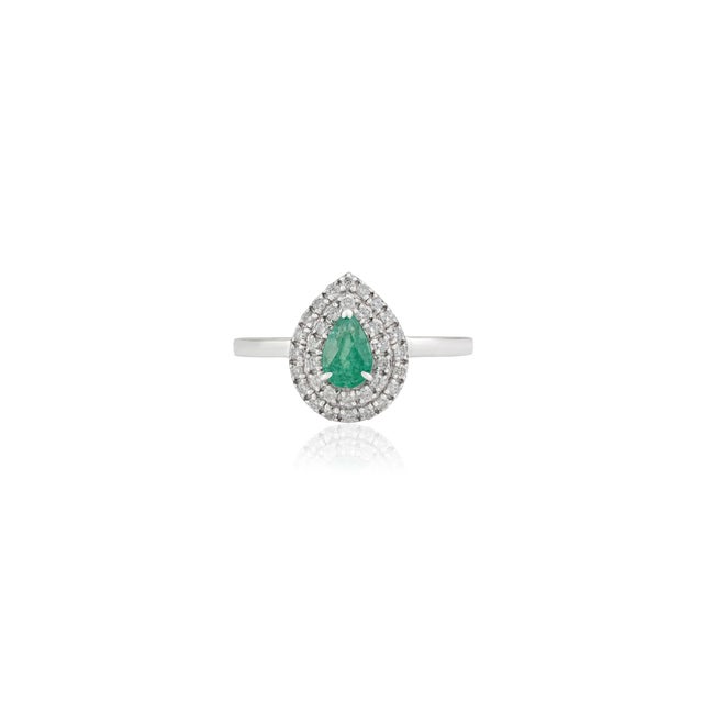 Early 21st Century VRJewels 14k Gold Emerald Diamond Double Halo Vintage Engagement Ring Size 6 For Sale - Image 5 of 16