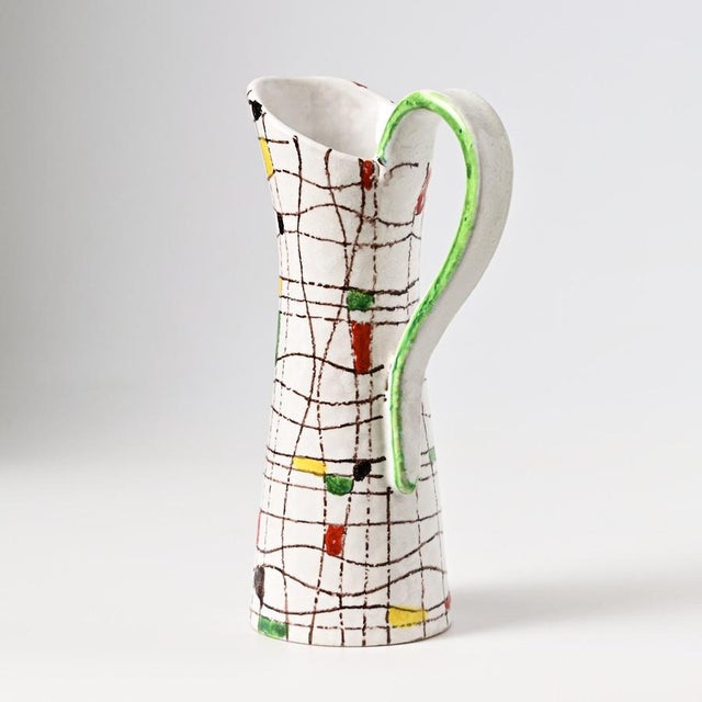 Mid-Century Mondrian Jug by Aldo Londi for Bitossi, 1960s, in Flawless conditions. Designed 1950 to 1959 This piece has an...