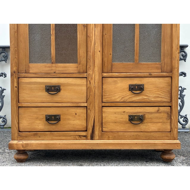 Pine Glazed Bookcase or Storage Cupboard With Four Drawers For Sale - Image 11 of 17