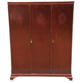 Wylie & Lochhead Antique Triple Wardrobe Victorian Mahogany Armoire Mirror Key For Sale