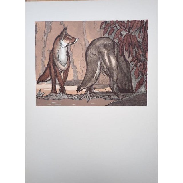 Modern Paul Jouve, The Fox and the Wolf Under the Chestnut Trees, Wood Engraving For Sale - Image 3 of 4