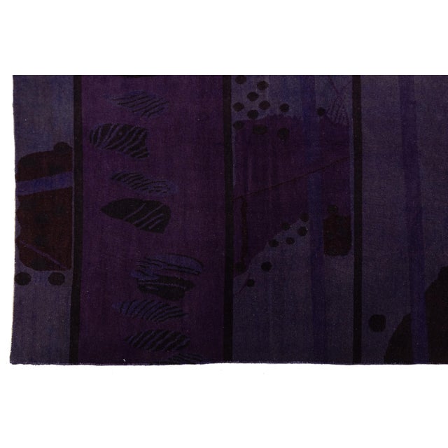 Abstract Modern Tibetan Rug in Amethyst and Slate – Hand-Knotted Wool & Silk For Sale In New York - Image 6 of 10