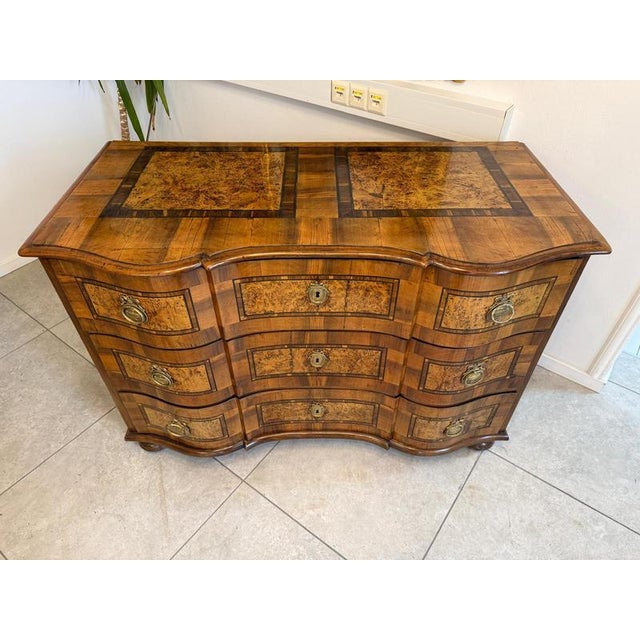 Brown Baroque Chest of Drawers in Fruitwood Marquetry and Walnut For Sale - Image 8 of 18