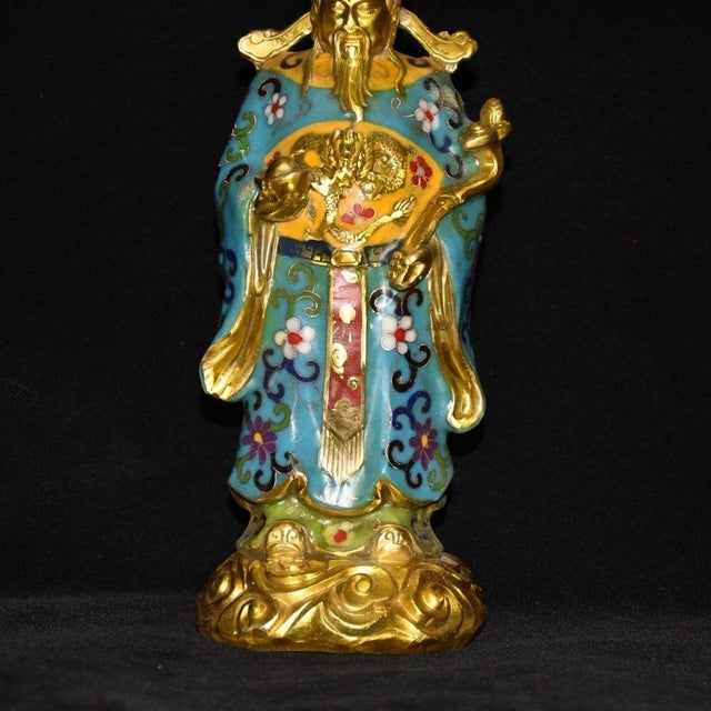 Mid 20th Century Vintage Cloisonne Enamel God of Wealth Figure - Standing Statue - 26cm For Sale - Image 5 of 9