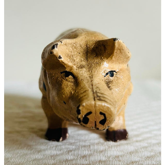 Antique Hand Painted Cast Iron Pig Figurine For Sale - Image 4 of 11