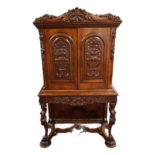Walnut Renaissance Revival Style Two Door China Cabinet Circa 1920's For Sale