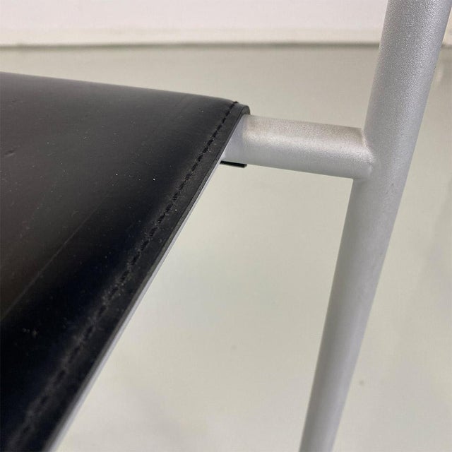 Italian Gray Metal and Black Leather Chairs attributed to Fly Line Di Carrè, 1990s, Set of 3 For Sale - Image 15 of 18