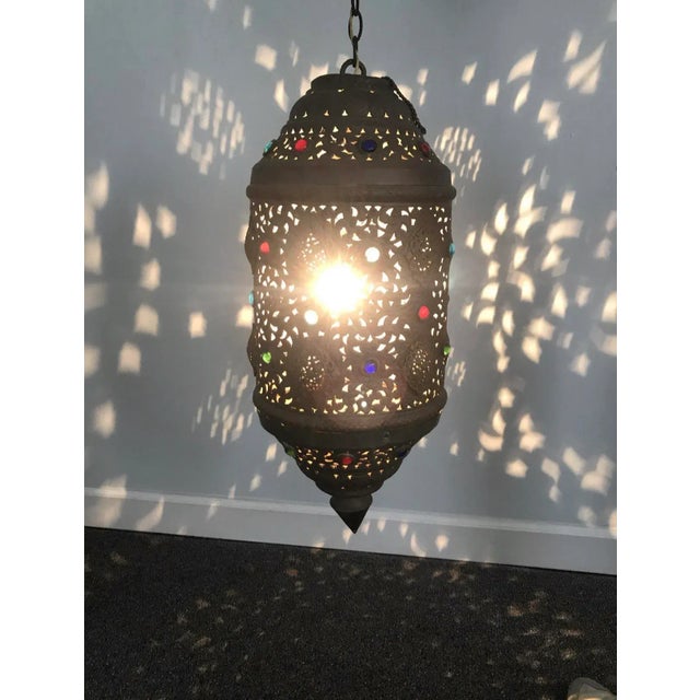 Vintage Moroccan Moorish Pendant Lantern Chandelier – Alberto Pinto Style Ceiling Light For Sale In Miami - Image 6 of 11