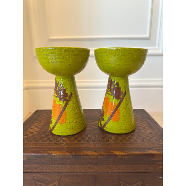 Mid 20th Century Vintage Rosenthal Netter Aldo Londi for Bitossi Art Pottery Candleholders, Made in Italy - A Pair For Sale - Image 5 of 18