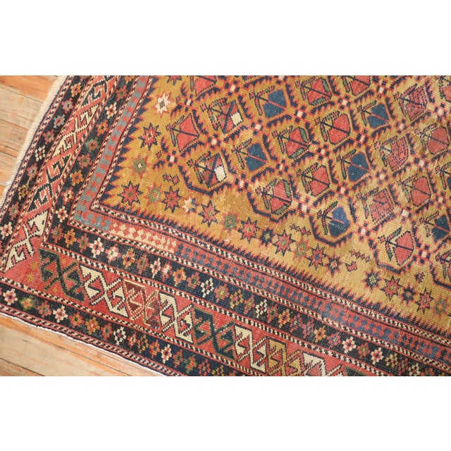 Antique Zabihi Collection Caucasian Shirvan Mustard Field Square Late 19th Century Rug - 3'9" x 4'3" For Sale - Image 9 of 10
