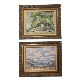 1990s Pair of Impressionist Seaside Paintings Signed Grigah, Framed For Sale