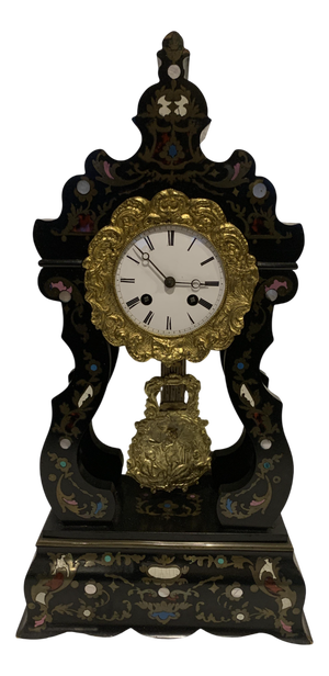 Napleon III Portico Clock in Brass Marquetry, 1800s