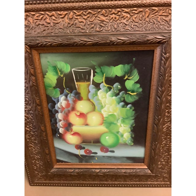 Late 20th Century Still Life Fruit and Wine Small Framed Painting For Sale In Austin - Image 6 of 6