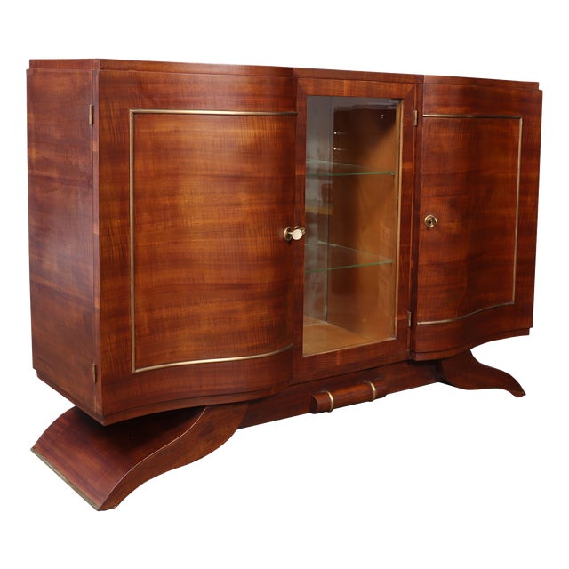 Art Deco Walnut Sideboard with Glazed Display Cabinet, 1930 For Sale