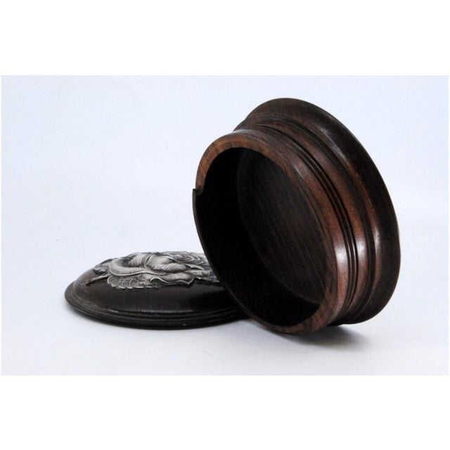 Rosewood Jewelry Box with Rose Silver Embossed Lid For Sale - Image 4 of 11