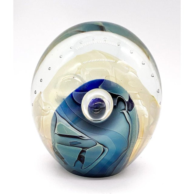 1990 Eickholt Iridescent Blue Art Glass Paperweight – Studio