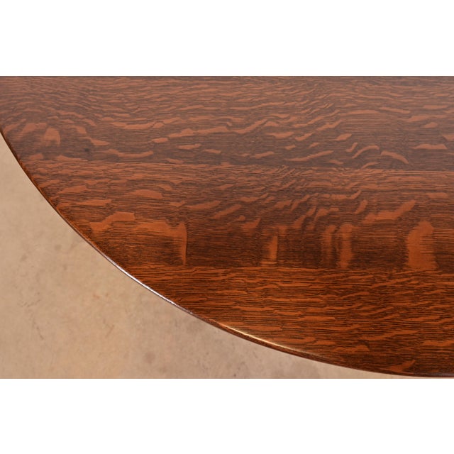 Stickley Brothers Antique Mission Oak Arts & Crafts Round Dining Table, Newly Refinished For Sale In South Bend - Image 6 of 10