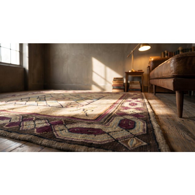 Textile 1930s Tan Camel Medallion Antique American Hooked Rug 4'2" X 4'2" Handknotted Wool Carpet For Sale - Image 7 of 8