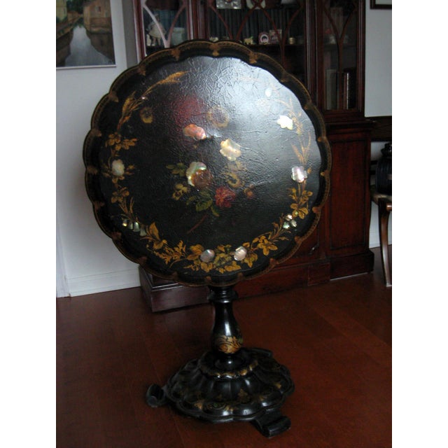 Antique Paper Mache Tilt Top Table With Mother of Pearl Inlays Chairish