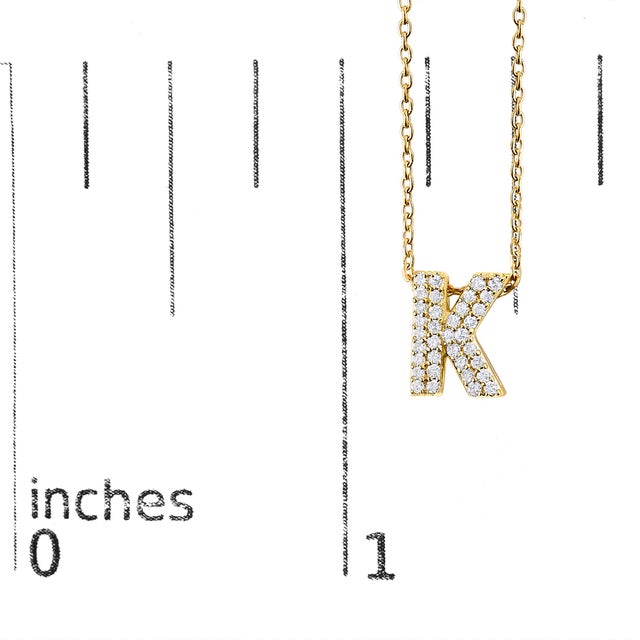 Early 21st Century 10K Yellow Gold Diamond Accent "K" Initial Bubble Pendant Necklace For Sale - Image 5 of 5