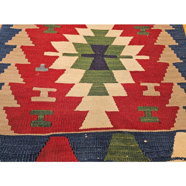 Red Vintage Turkish Kilim Area Rug, Handwoven Wool, Geometric Pattern, Red & Ivory, 2x3 For Sale - Image 8 of 11