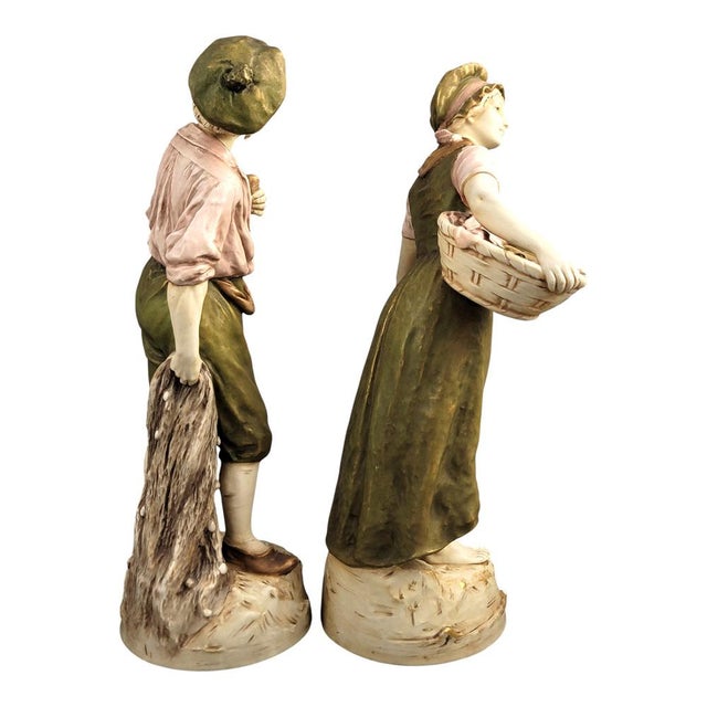 Porcelain Figures of a Fisherman and Fisherwoman from Royal Dux Bohemia, 1918, Set of 2 For Sale - Image 4 of 12