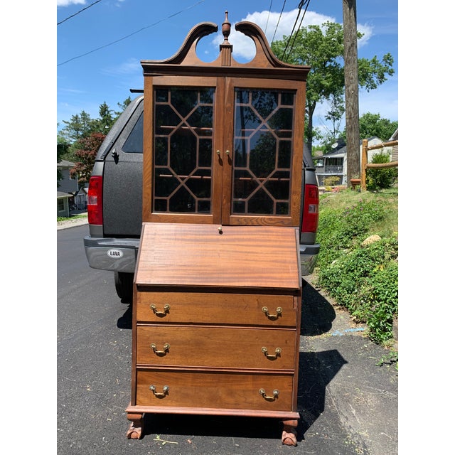 Antique Secretary Desk Fold Down Glass Hutch With Drawers