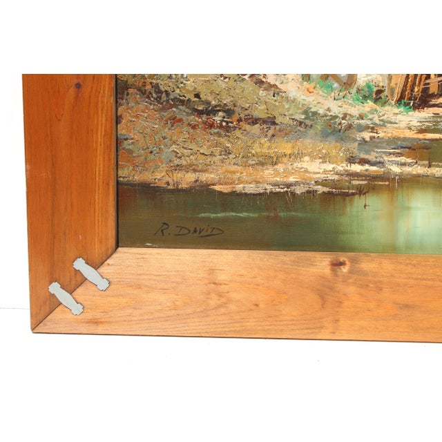 Green Late 20th Century Vintage Oil Painting on Canvas, Rural Landscape, Signed R.David, Framed For Sale - Image 8 of 9