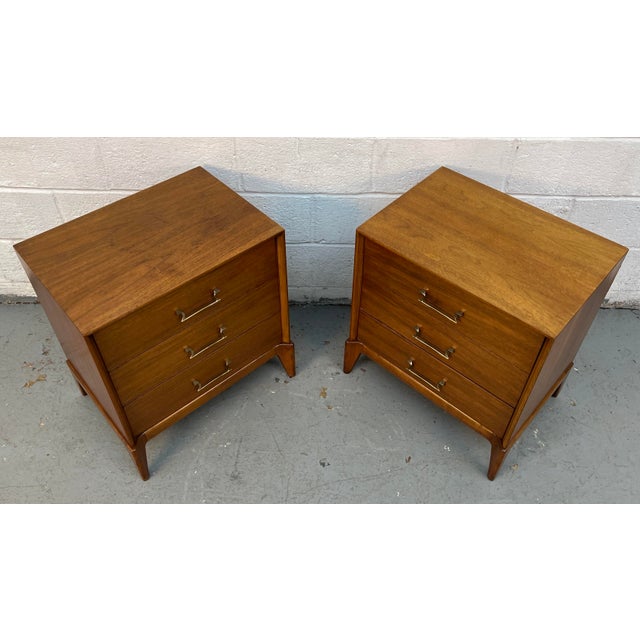 Mid-Century Modern Mid-Century Modern Three Drawer Walnut Nightstands, A Pair For Sale - Image 3 of 14