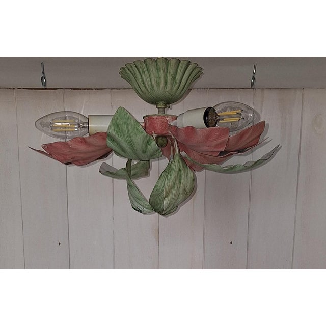 3-Light Florentine Ceiling Lamp with Colored Metal Frame, 1980s, in Very Good conditions. Designed 1980 to 1989 Up to 250V...