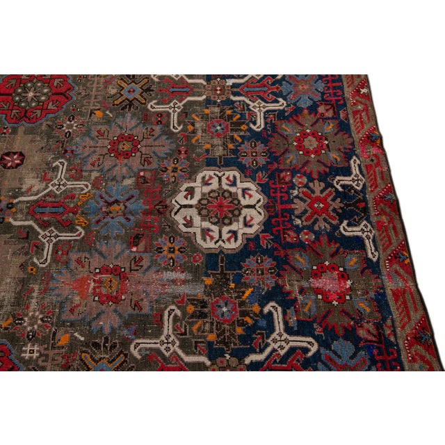 Textile Antique Malayer Handmade Floral Pattern Brown Gallery Wool Rug For Sale - Image 7 of 11