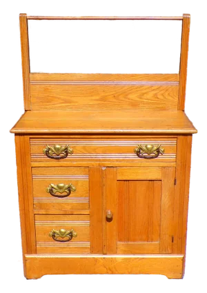 Antique Solid Oak Chest Commode Washstand W/ Towel Bar Country Farmhouse Cabinet
