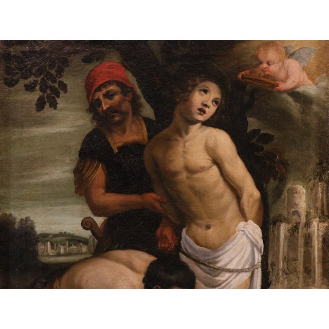 Baroque After Astolfo Petrazzi, Nude Saint Sebastian, 1630s, Oil Painting on Canvas, Framed For Sale - Image 3 of 15