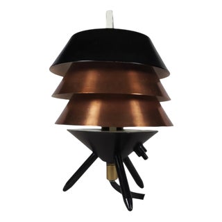 Scandinavian Modern Copper Table Lamp with Layered Shade and Tripod Base by Høvik Verk, Norway, 1960s For Sale