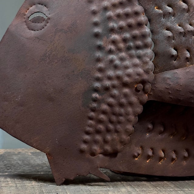 Brown Large Vintage Outsider Art Cut Metal Fish Sculpture For Sale - Image 8 of 10
