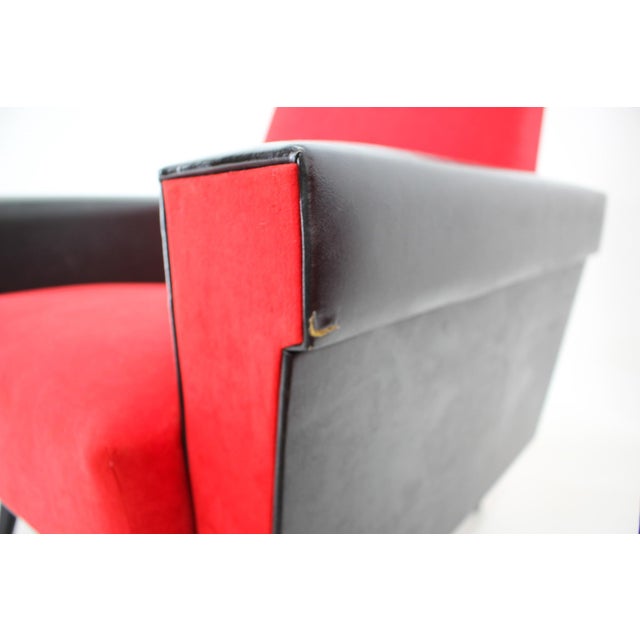 Set of Leatherette and Red Fabric Armchairs, Czechoslovakia, 1970s For Sale - Image 9 of 15