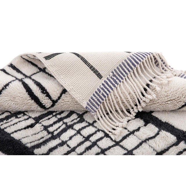 Contemporary Minimalist Linear Hand-Knotted Wool Rug | 12'1" X 8'7" | One of a Kind For Sale - Image 3 of 6