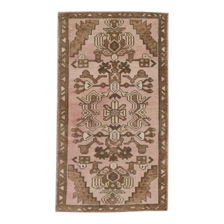 1960s Pink & Brown Vintage Turkish Mini Rug 1'9" X 2'11" For Sale