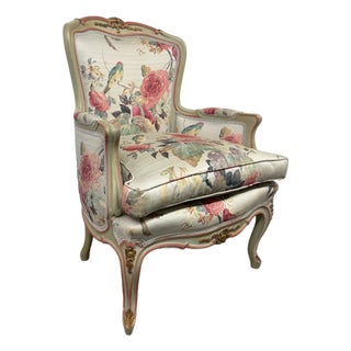 French Louis XV Bergere Chair, Gilded For Sale