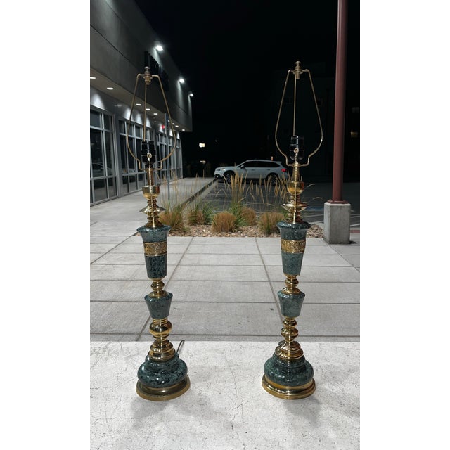 Japanese Bronze & Marble Column Table Lamps - a Pair For Sale In Denver - Image 6 of 12