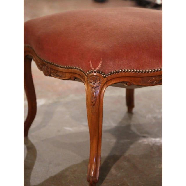 Wood Title: Early 20th Century French Louis XV Walnut Stool With Velvet Seat For Sale - Image 7 of 9