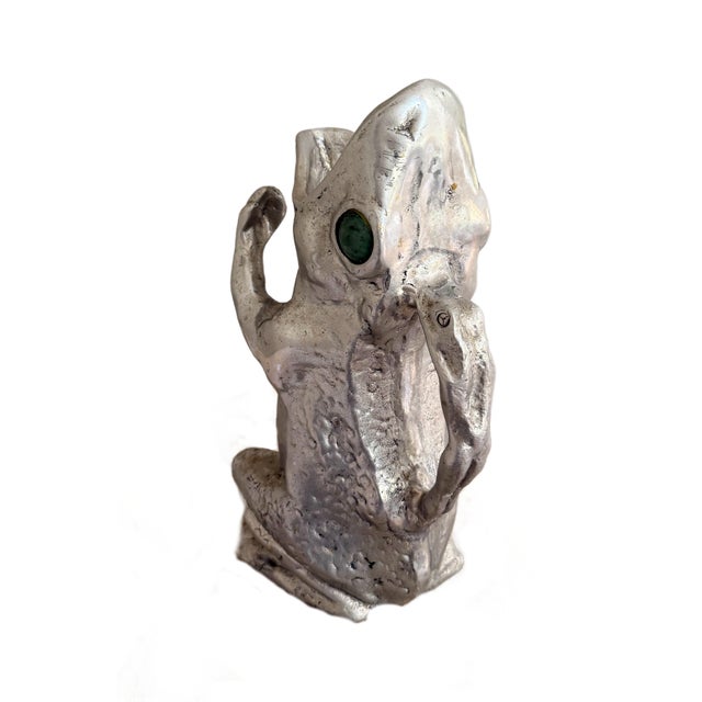 Metal Arthur Court Cast Aluminum Frog Pitcher With Jade Eyes, Circa 1979 For Sale - Image 7 of 12