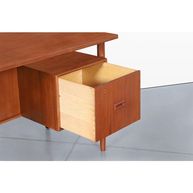 Danish Modern Executive Floating Top Teak Desk by Johannes Sorth For Sale - Image 10 of 14