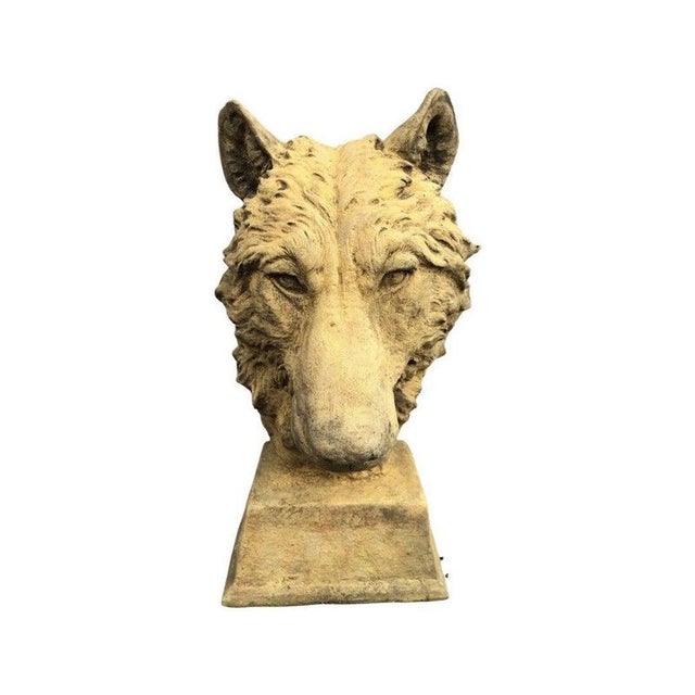 English Cast Stone Wolf Head Bust For Sale - Image 3 of 17
