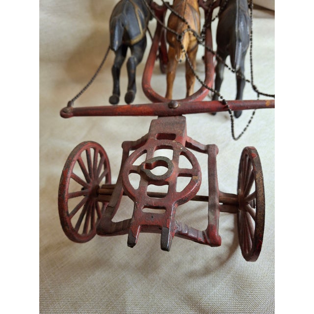 Black Large Vintage 21" Cast Iron 3-Horse Fire Pumper Wagon Toy - Utexiqual / Kenton Style For Sale - Image 8 of 18