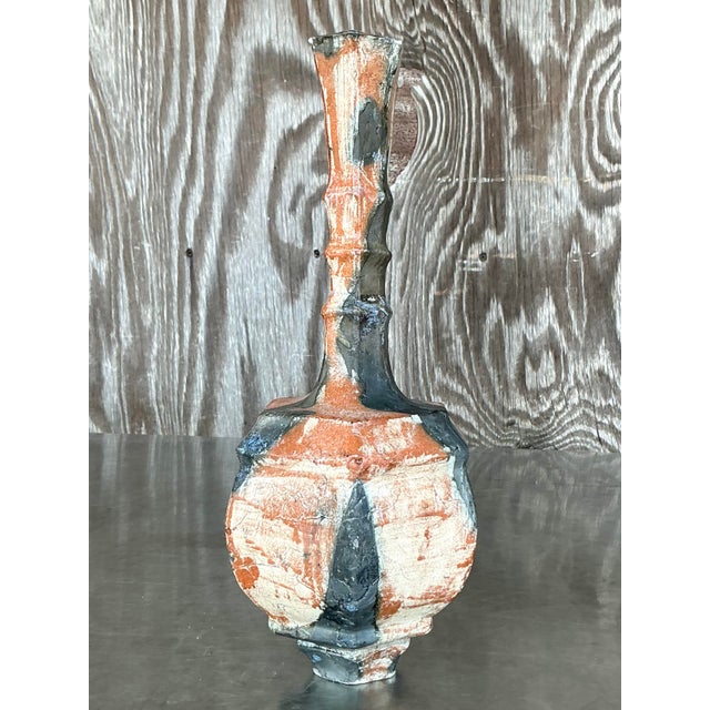 Brutalist Vintage Boho Original Studio Pottery Vase For Sale - Image 3 of 6