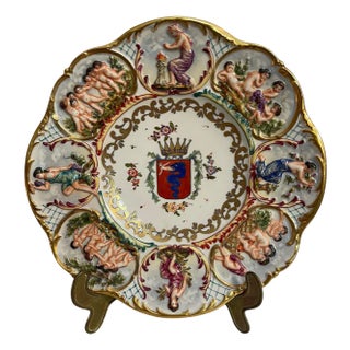 Crafted and Decorated Ceramic Plate from Capodimonte, 1800s For Sale