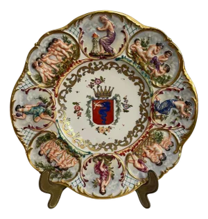 Crafted and Decorated Ceramic Plate from Capodimonte, 1800s